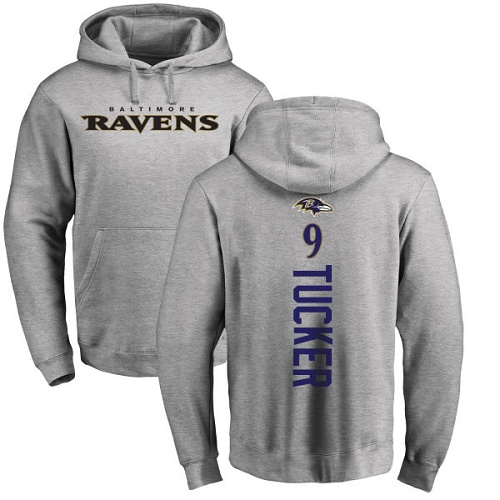 Men Baltimore Ravens Ash Justin Tucker Backer NFL Football #9 Pullover Hoodie Sweatshirt